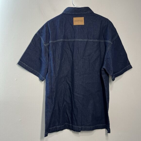Parke Dark Wash Denim Short Sleeve Button Down Front Pocket Oversize Shirt XL - Picture 5 of 8